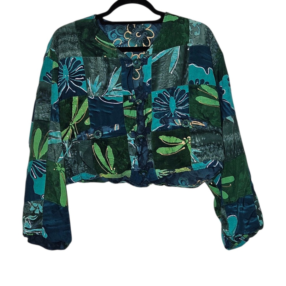 Bohemian Patchwork Dragonfly Floral Kimono Jacket Cropped Homemade Artsy Fairy